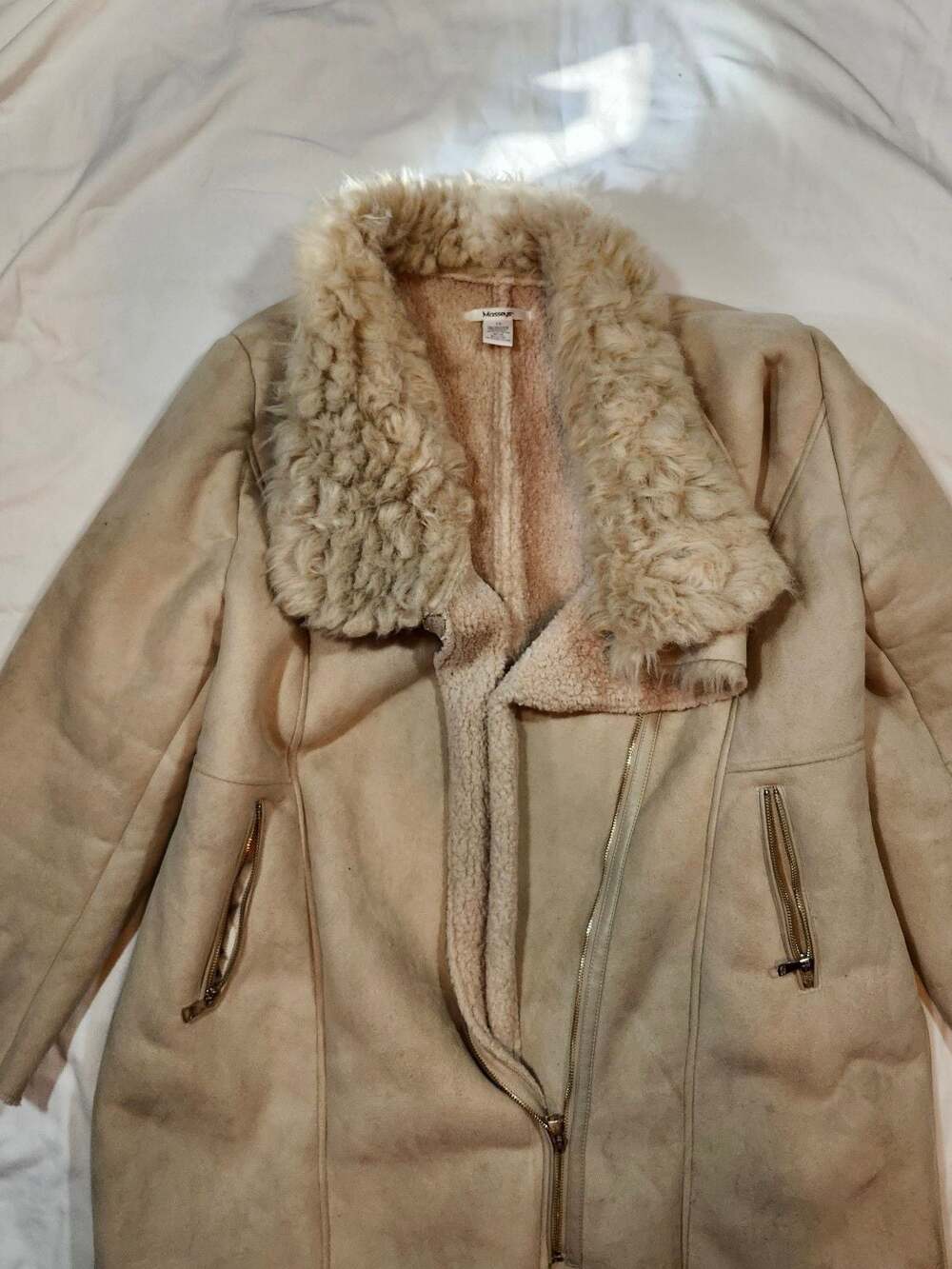 Masseys Women's Faux Suede Shearling Fur Lined Zip Up Jacket Size 1X